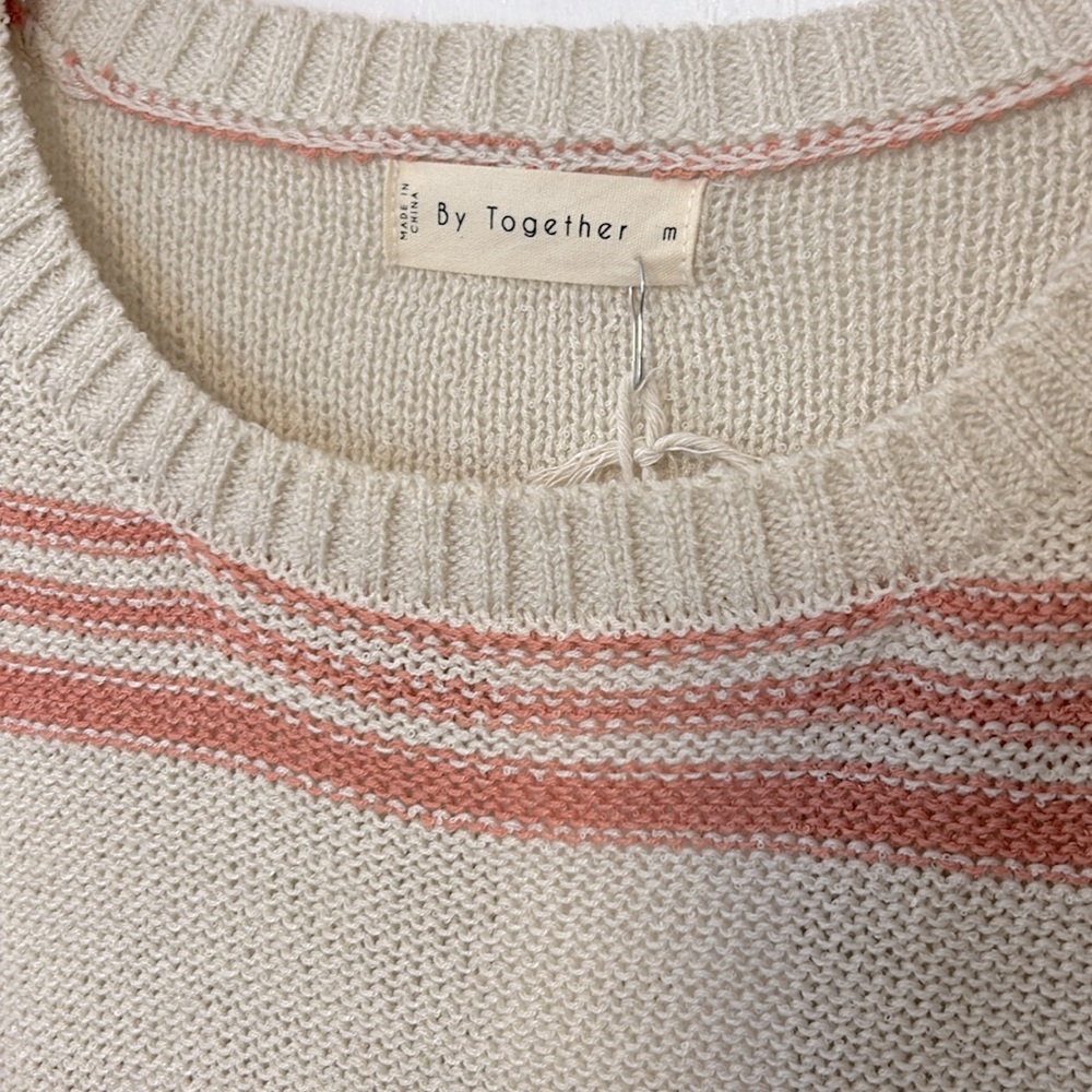 By Together coral and beige striped sweater w/ bell sleeves lightweight top - Picture 4 of 4
